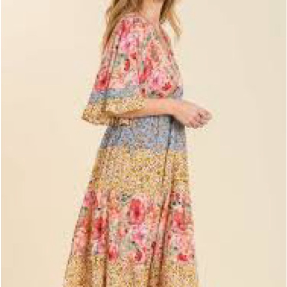Umgee NWOT Bohemian Tiered Pastel Floral Midi Dress 👗 with Empire Waist - Picture 4 of 10